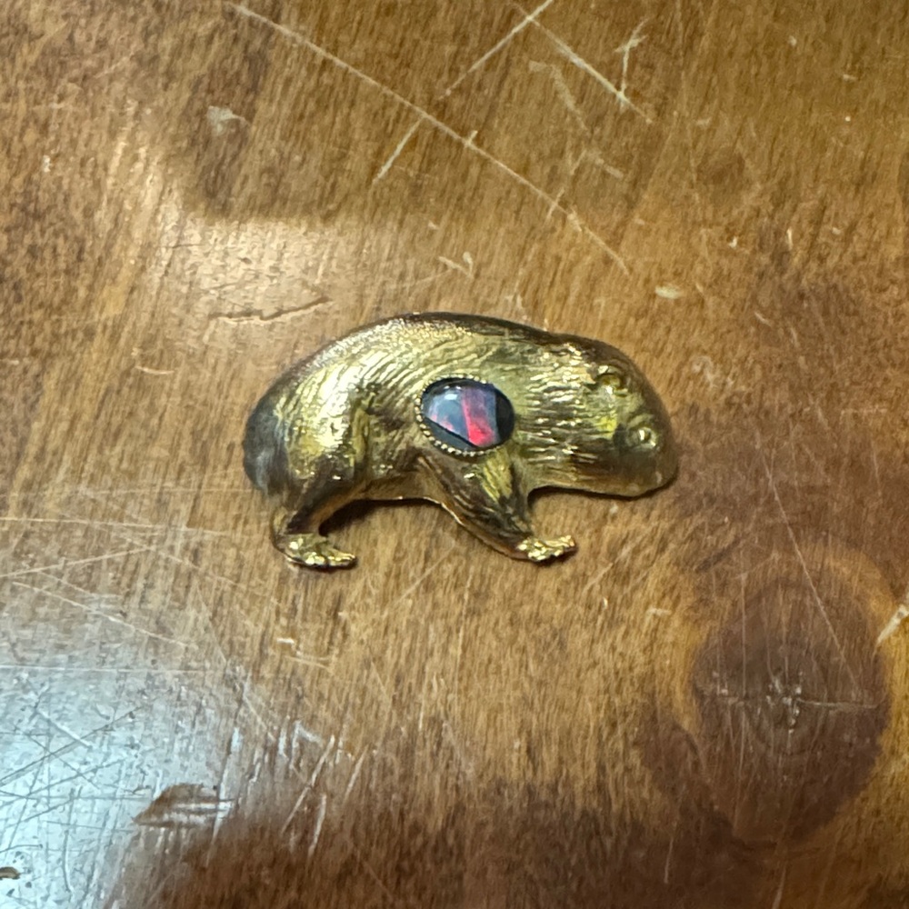 Gold Guinea Pig Lapel Pin with Colorful Inlay -